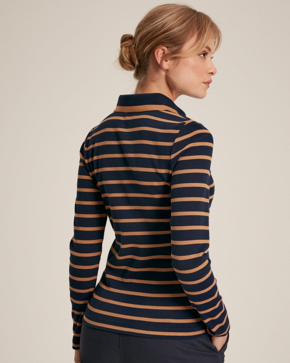 Joules Fairfield Womens Ribbed Polo 224303 - Navy Tan Stripe