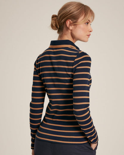 Joules Fairfield Womens Ribbed Polo 224303 - Navy Tan Stripe
