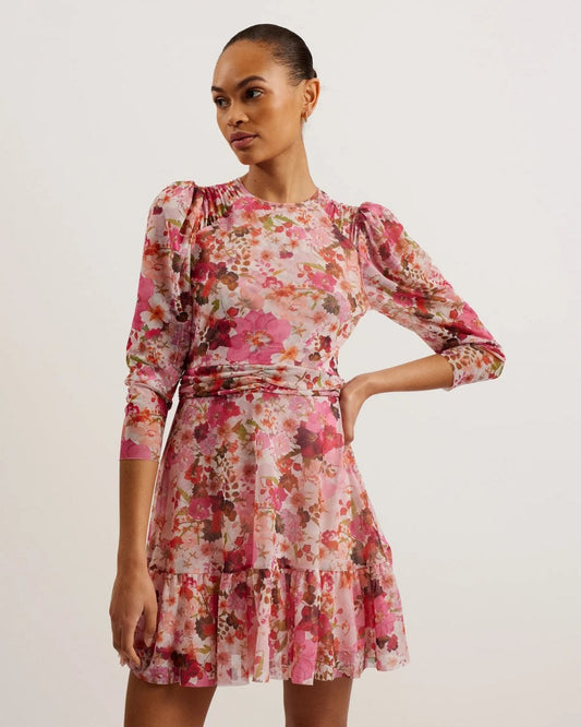 Ted Baker Mildrd Womens Mesh Mini Dress With Shoulder Gathers