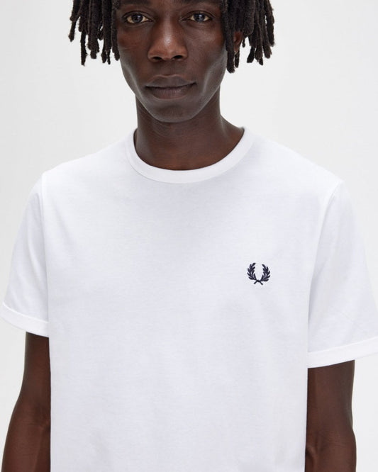 Fred Perry Mens Ringer T-Shirt NOS - White 100