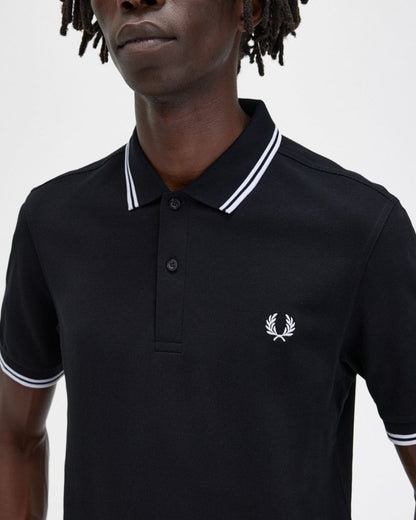 Fred Perry Mens Twin Tipped Signature Polo Shirt NOS - Black 350