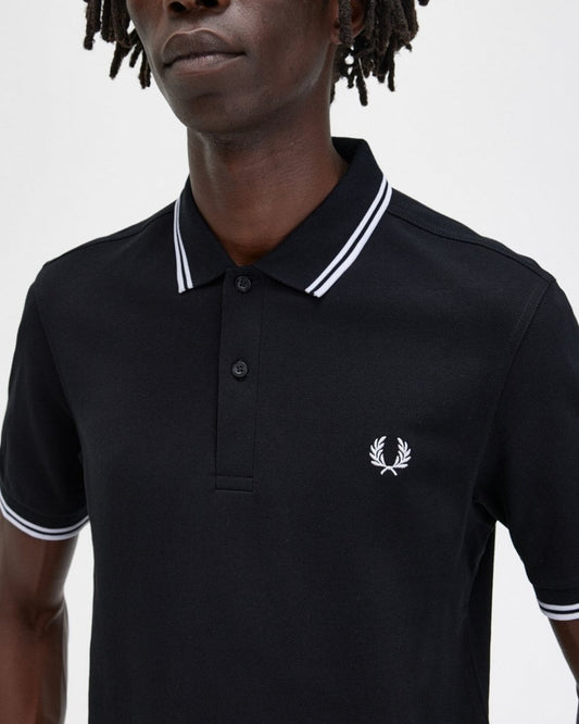 Fred Perry Mens Twin Tipped Signature Polo Shirt NOS - Black 350