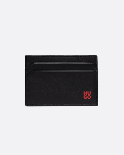 HUGO Tibby Nappa Leather Card Holder with Stacked Logo