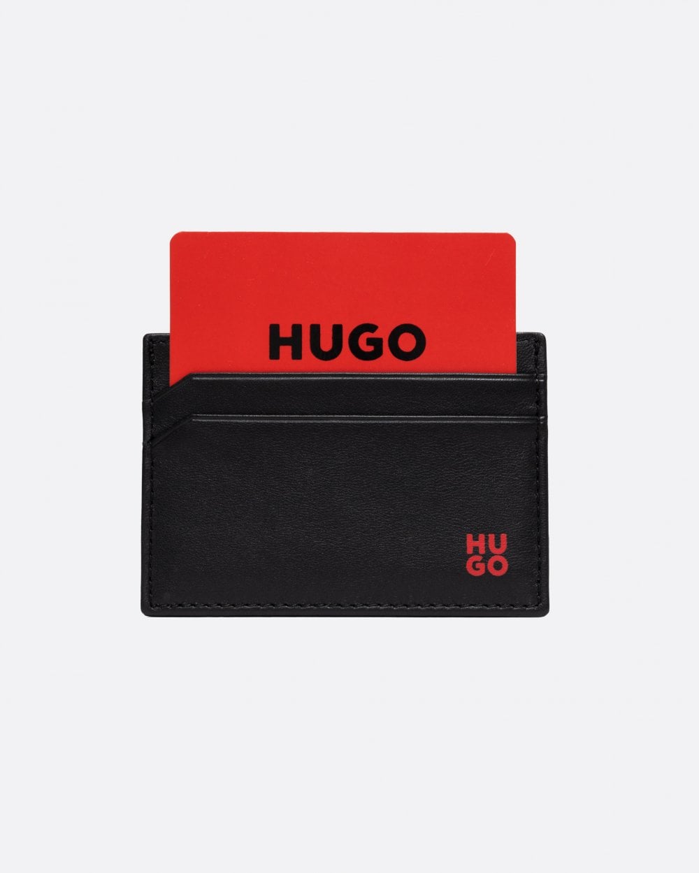 HUGO Tibby Nappa Leather Card Holder with Stacked Logo