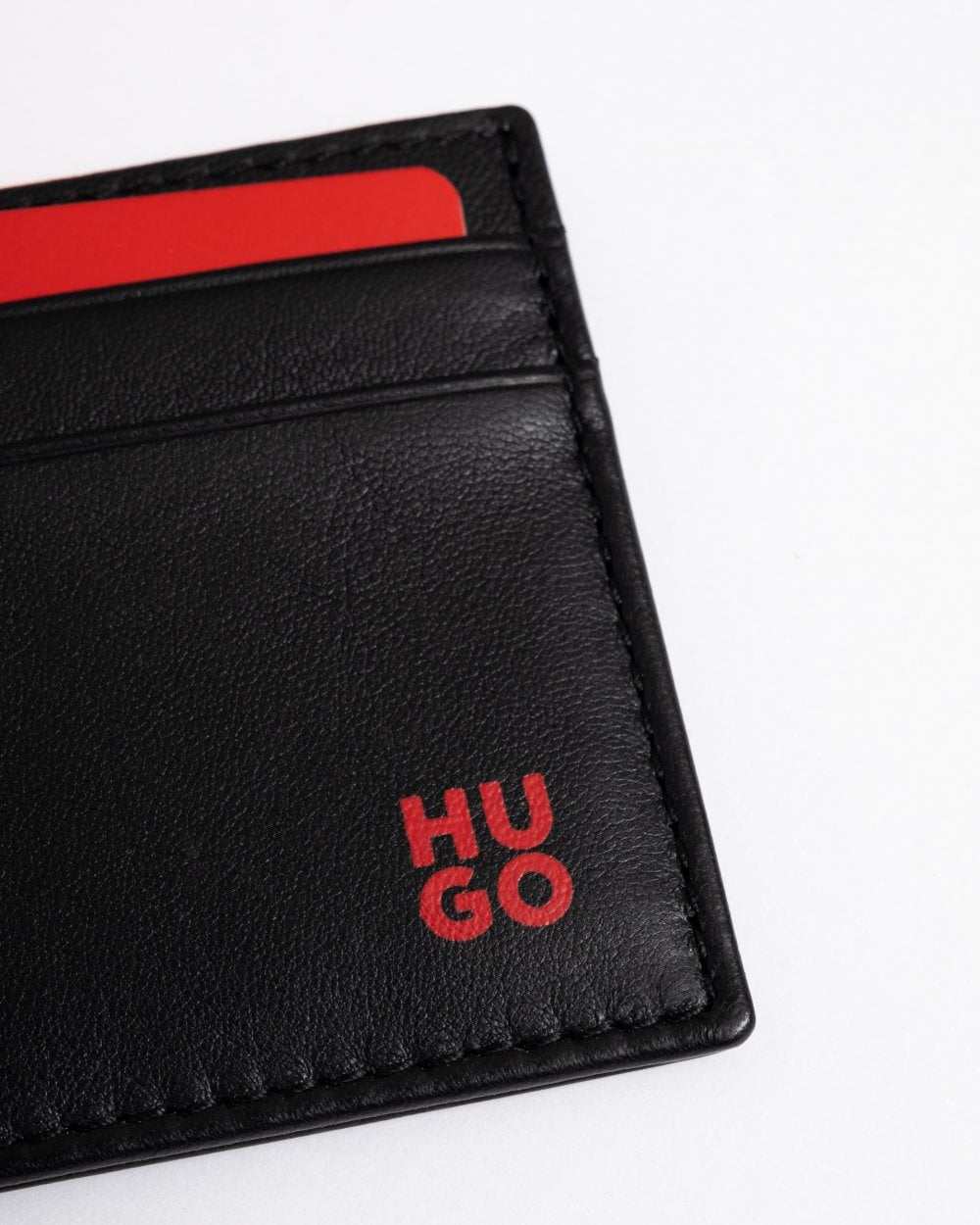 HUGO Tibby Nappa Leather Card Holder with Stacked Logo