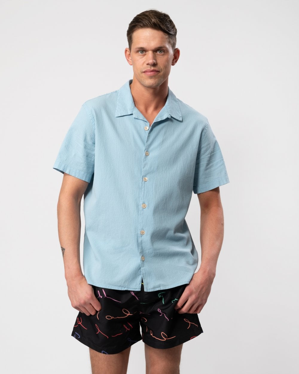 PS Paul Smith Mens Regular Fit Short Sleeve Seersucker Shirt