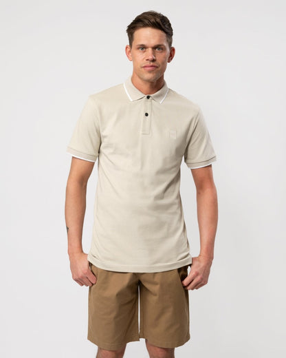 BOSS Orange Passertip Mens Short Sleeve Polo Shirt With Tipped Collar - Light Beige 271