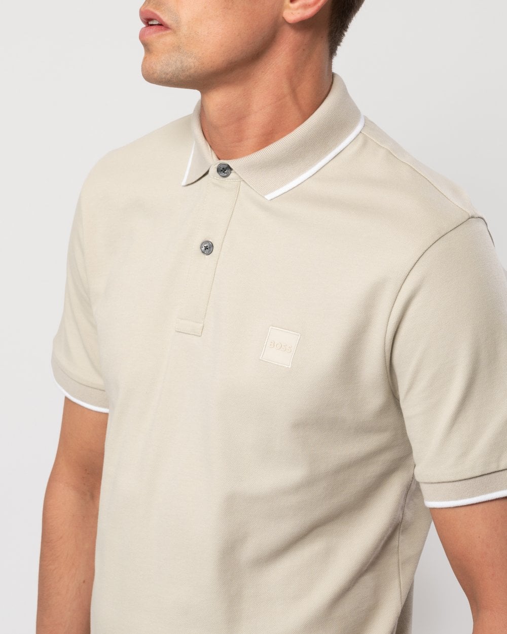 BOSS Orange Passertip Mens Short Sleeve Polo Shirt With Tipped Collar - Light Beige 271