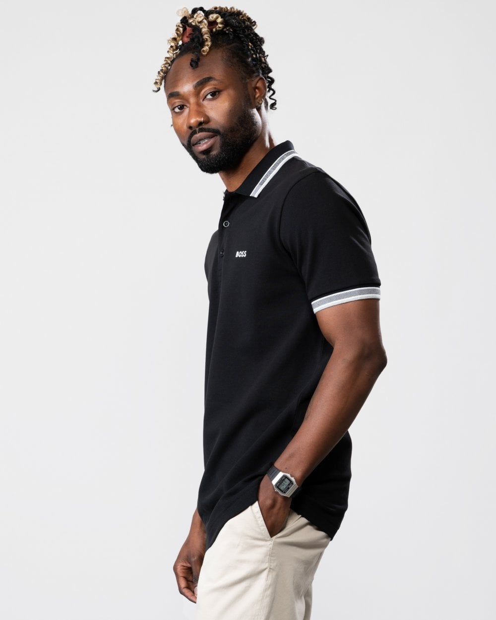 BOSS Green Paddy Contrast Mens Polo NOS - Black 001