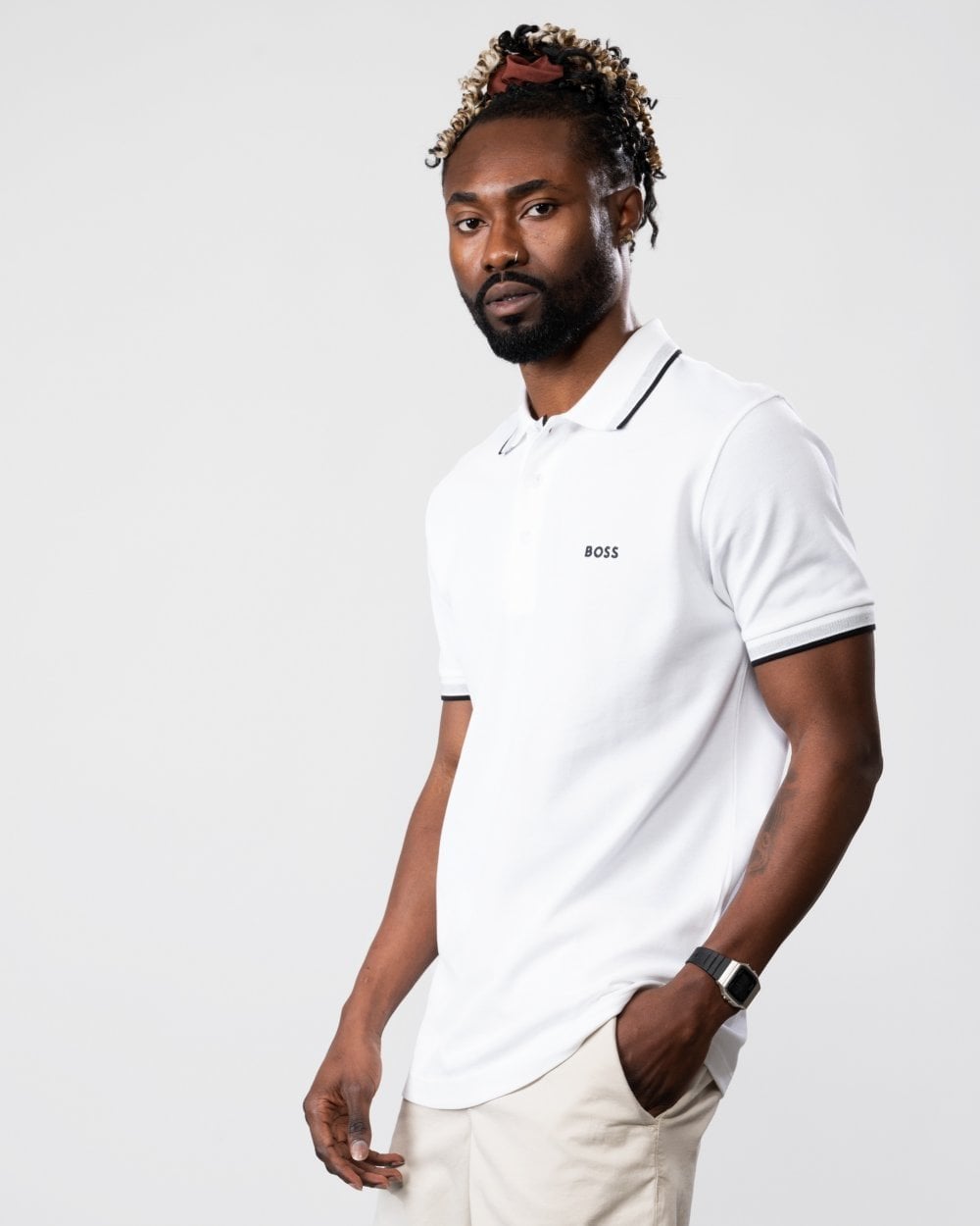 BOSS Green Paddy Contrast Mens Polo NOS - White 100