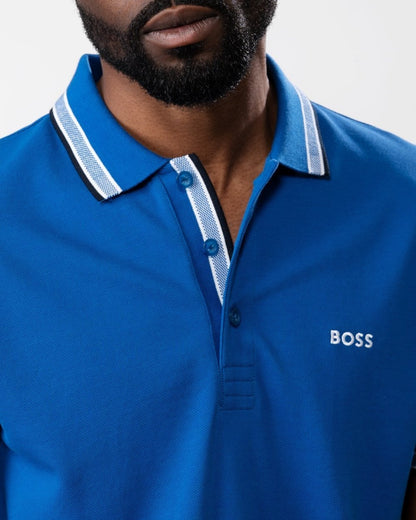 BOSS Green Paddy Contrast Mens Polo NOS - Medium Blue 420