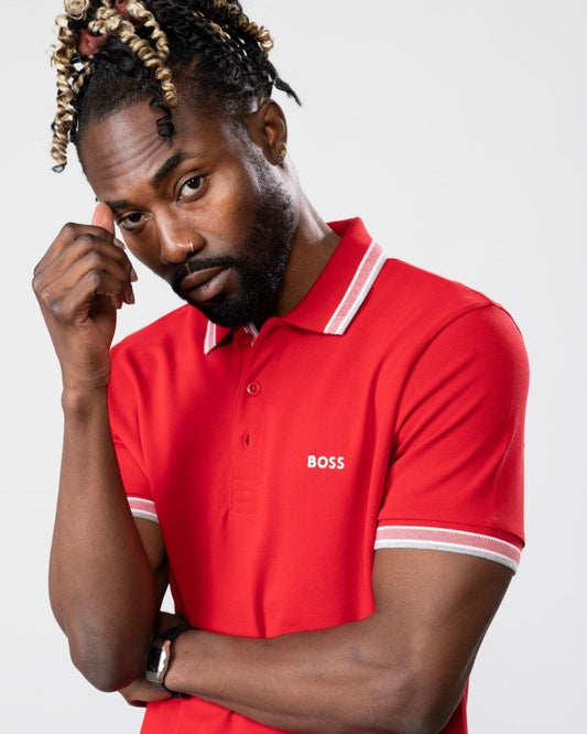 BOSS Green Paddy Contrast Mens Polo NOS - Medium Red 610