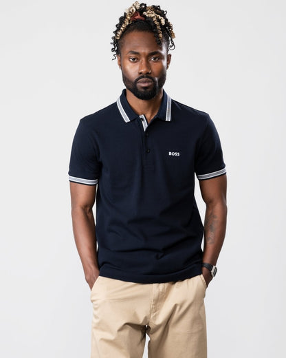 BOSS Green Paddy Contrast Mens Polo NOS - Dark Blue 402