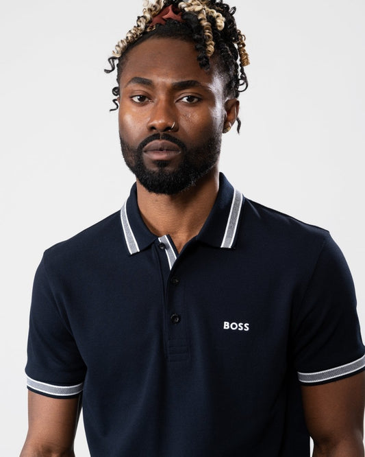 BOSS Green Paddy Contrast Mens Polo NOS - Dark Blue 402
