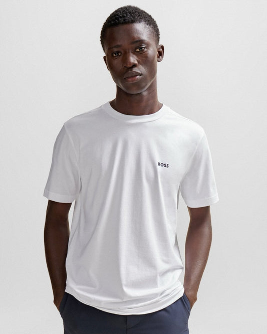 BOSS Green Tee Mens Stretch Cotton T-Shirt with Contrast Logo NOS - White 100