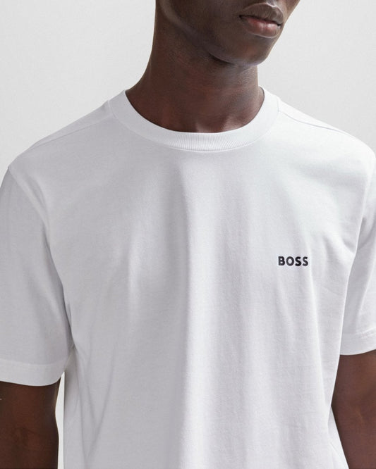 BOSS Green Tee Mens Stretch Cotton T-Shirt with Contrast Logo NOS - White 100