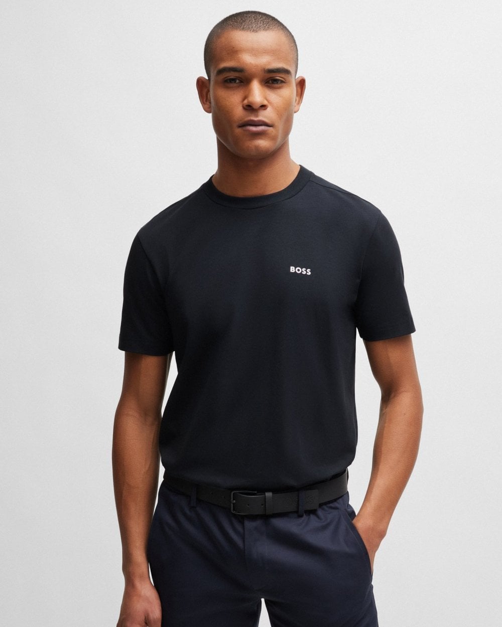 BOSS Green Tee Mens Stretch Cotton T-Shirt with Contrast Logo NOS - Dark Blue 402