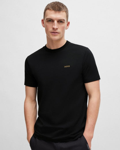 BOSS Green Tee Mens Stretch Cotton T-Shirt with Contrast Logo NOS - Black 002