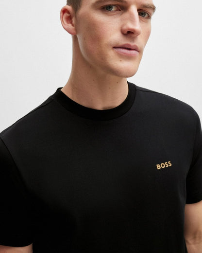 BOSS Green Tee Mens Stretch Cotton T-Shirt with Contrast Logo NOS - Black 002