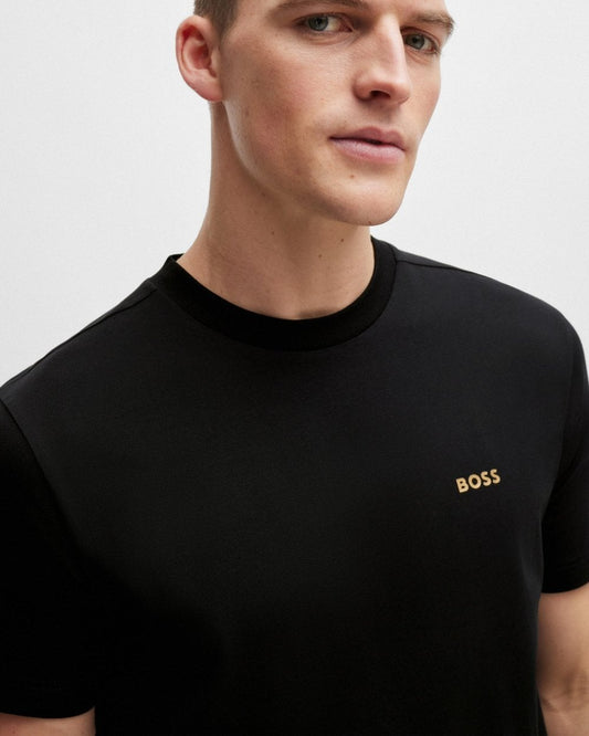 BOSS Green Tee Mens Stretch Cotton T-Shirt with Contrast Logo NOS - Black 002