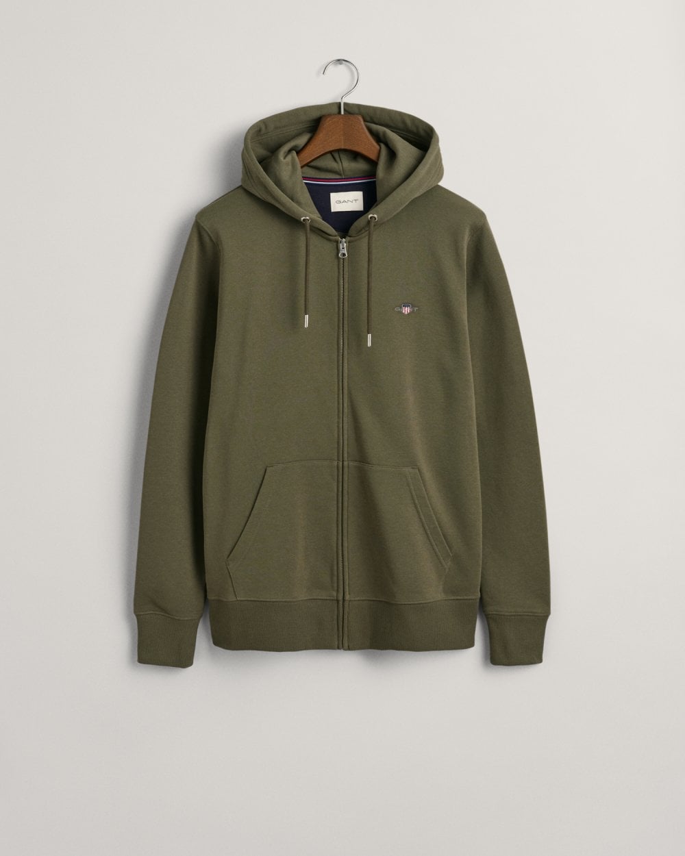 GANT Mens Regular Fit Shield Logo Full Zip Hoodie - 301 Juniper Green
