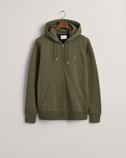 GANT Mens Regular Fit Shield Logo Full Zip Hoodie - 301 Juniper Green