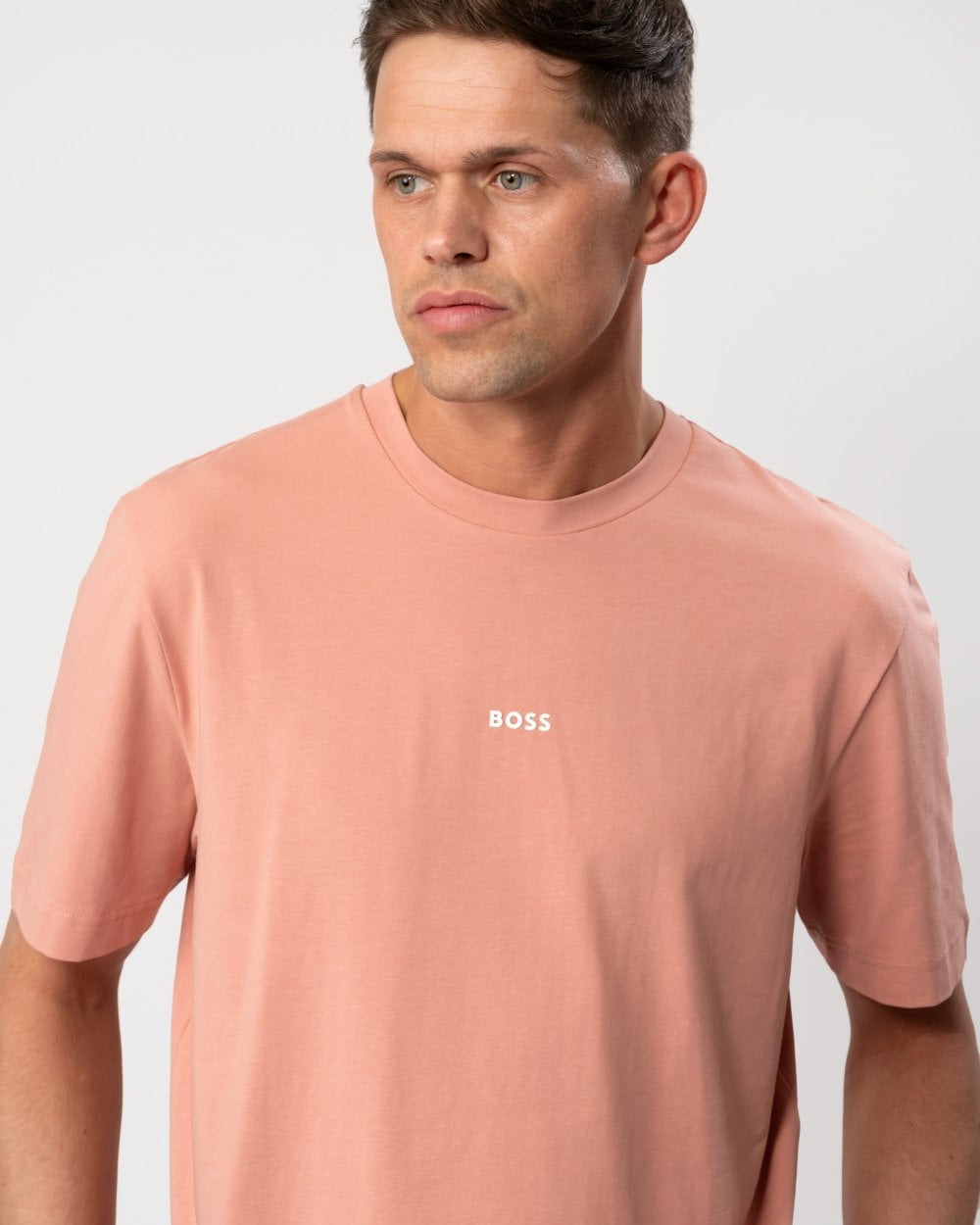 BOSS Orange TChup Mens Crew Neck Small Logo T-Shirt - Open Pink 695