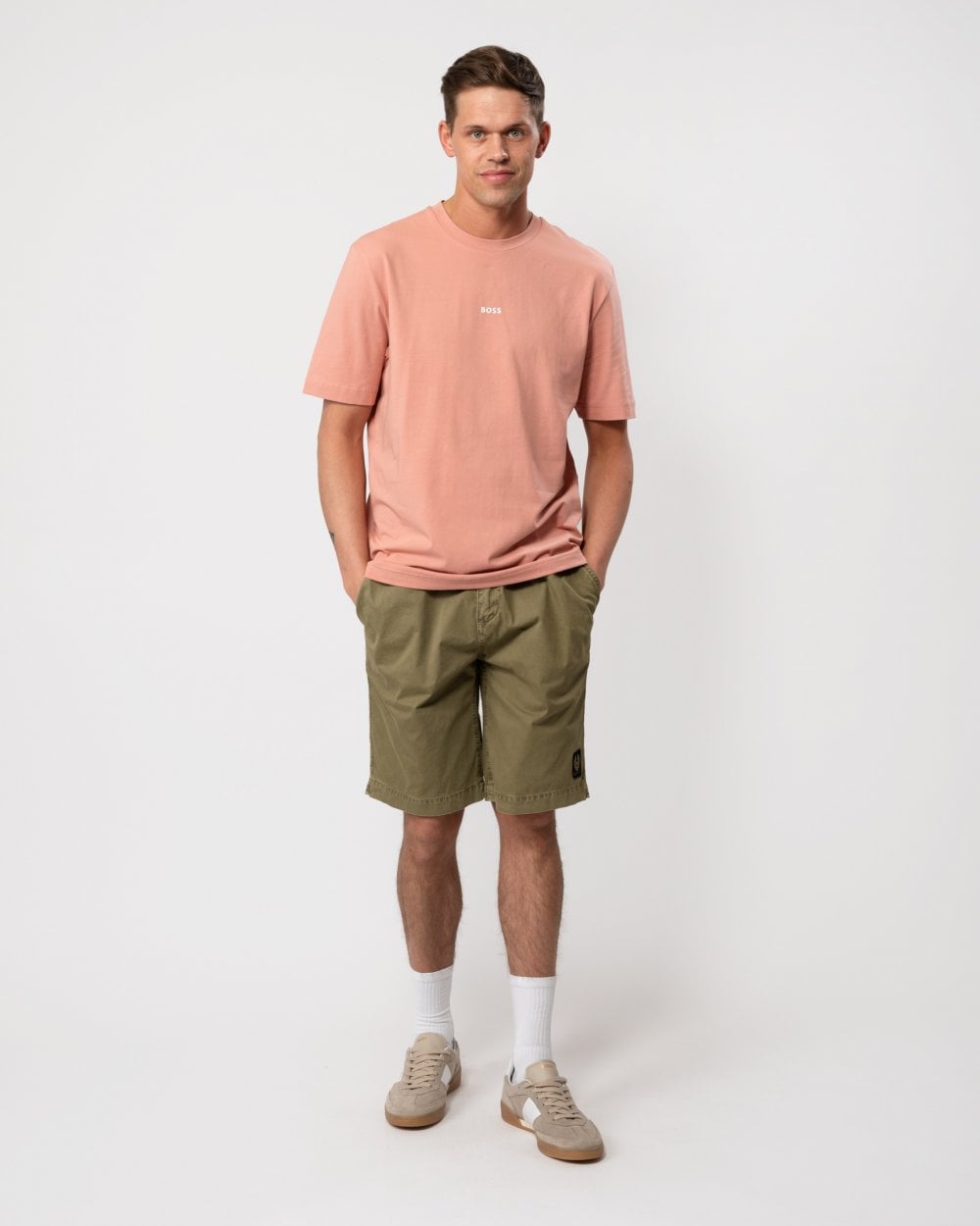 BOSS Orange TChup Mens Crew Neck Small Logo T-Shirt - Open Pink 695