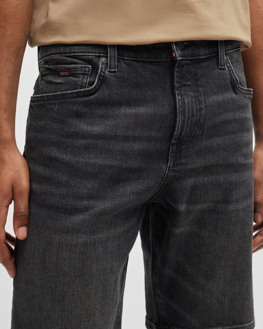 BOSS Orange BOSS Orange Re.Maine Mens Regular Fit Shorts in Dark Grey Comfort-Stretch Denim 