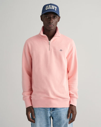 GANT Mens Regular Fit Shield Logo Half Zip Sweatshirt - 671 Bubblegum Pink