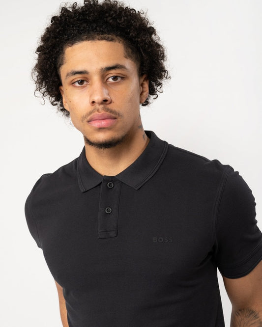 BOSS Orange Prime Mens Cotton-Piqué Polo Shirt with Logo Print NOS - Black 001