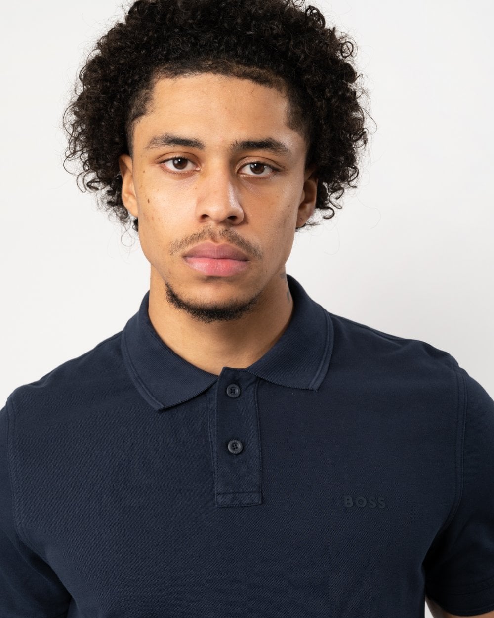 BOSS Orange Prime Mens Cotton-Piqué Polo Shirt with Logo Print NOS - Dark Blue 404
