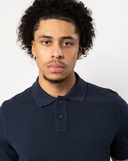 BOSS Orange Prime Mens Cotton-Piqué Polo Shirt with Logo Print NOS - Dark Blue 404