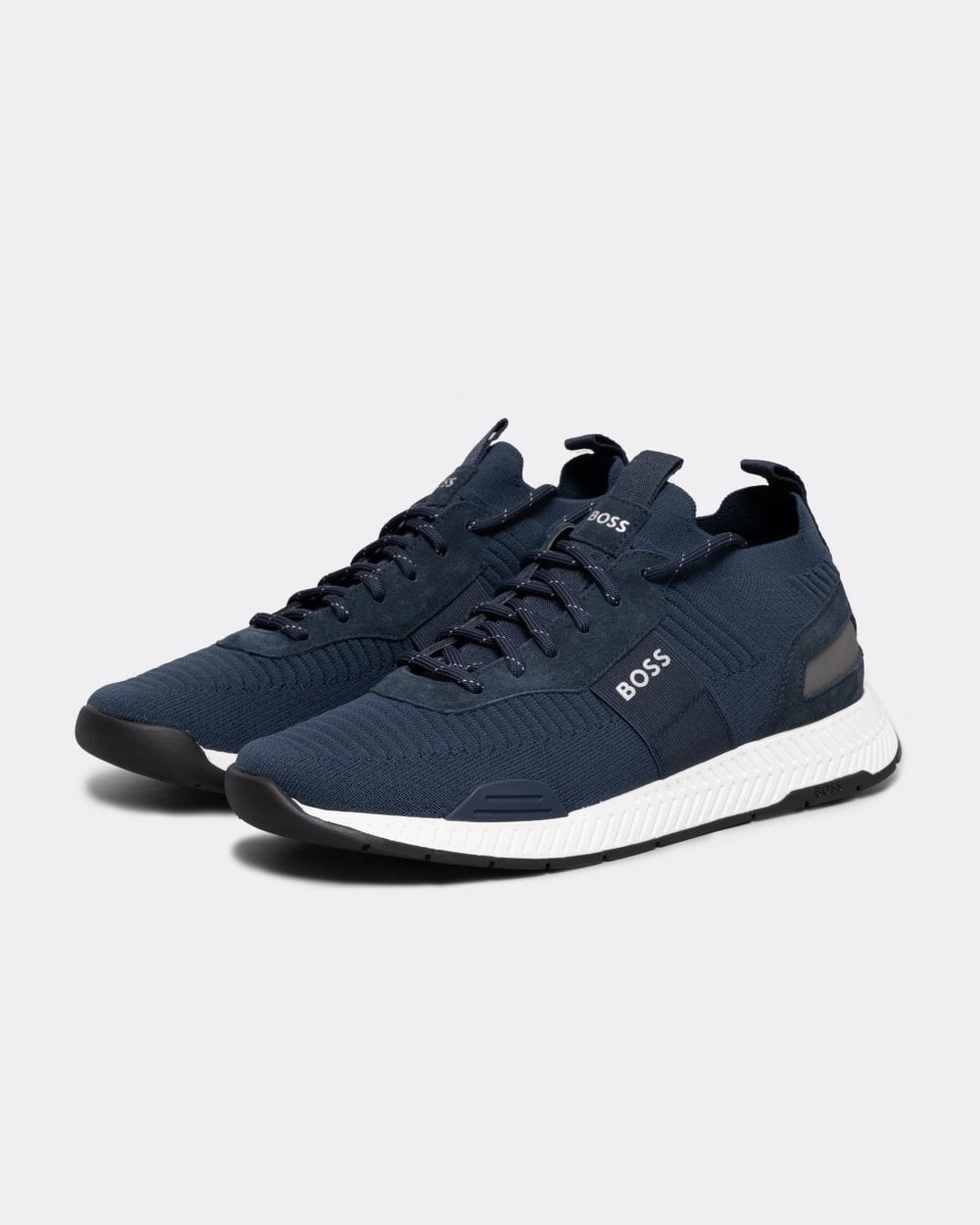 BOSS Orange Titanium_Runn Mens Structured-Knit Sock Trainers With Branding NOS - Dark Blue 401 - CHO - Designer Mens Trainers
