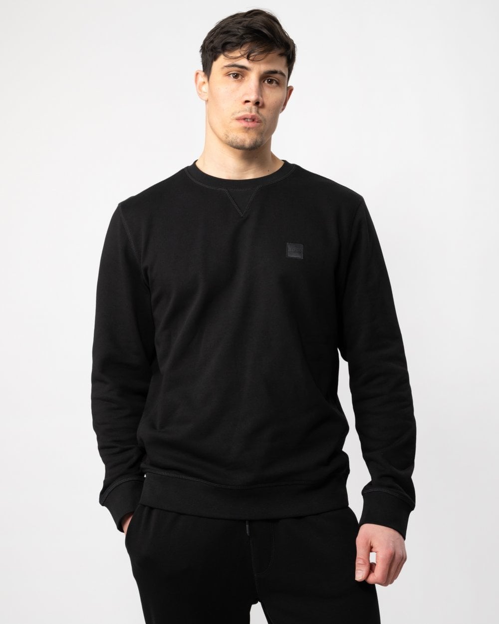 BOSS Orange Westart Mens Crew Neck Sweatshirt With Logo Patch NOS - Black 001 - CHO - Designer Mens Sweatshirts