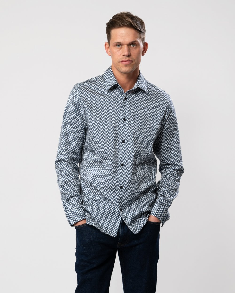 Ted Baker Ted Baker Laceby Mens Long Sleeve Geometric Print Shirt