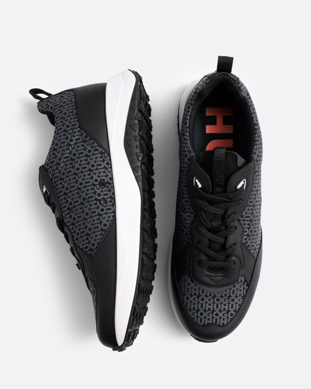 HUGO Kane Runn Mens Mixed-Material Trainers with Repeat Logo Details