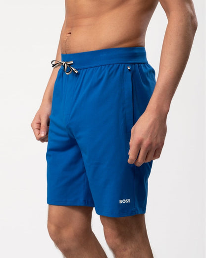 BOSS Orange Unique Mens Stretch-Cotton Pyjama Shorts with Logo Print - Medium Blue 423