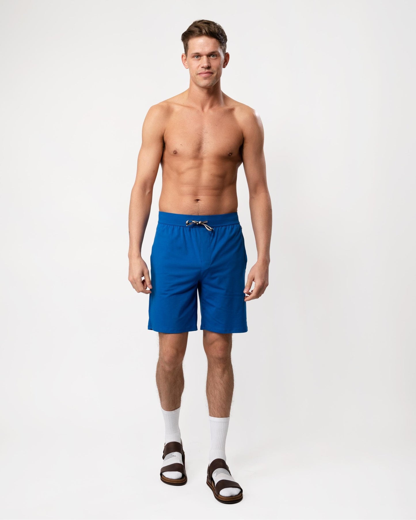 BOSS Orange Unique Mens Stretch-Cotton Pyjama Shorts with Logo Print - Medium Blue 423