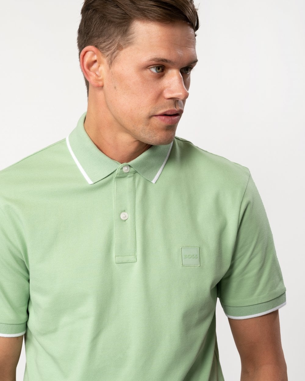 BOSS Orange Passertip Mens Short Sleeve Polo Shirt With Tipped Collar - Open Green 372