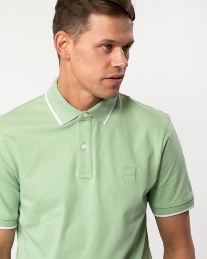 BOSS Orange Passertip Mens Short Sleeve Polo Shirt With Tipped Collar - Open Green 372
