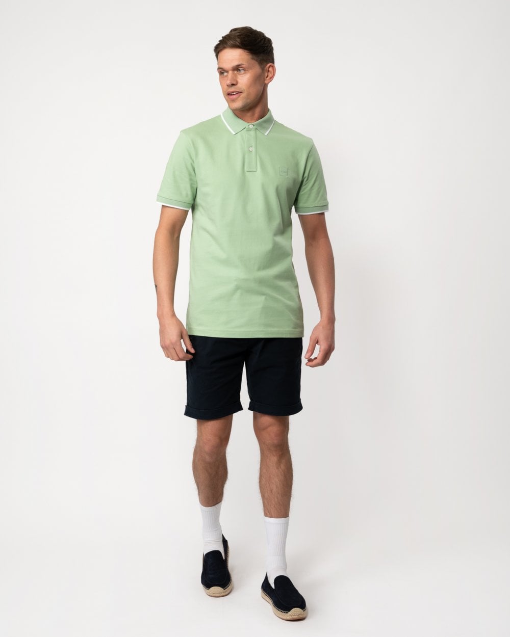 BOSS Orange Passertip Mens Short Sleeve Polo Shirt With Tipped Collar - Open Green 372