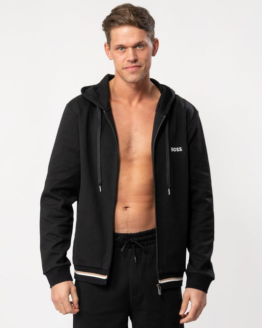 BOSS Orange BOSS Orange Heritage Mens Zip-Up Loungewear Hoodie with Stripes and Logos 