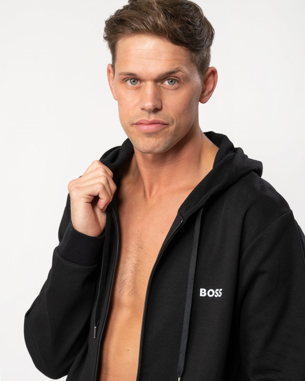 BOSS Orange BOSS Orange Heritage Mens Zip-Up Loungewear Hoodie with Stripes and Logos 