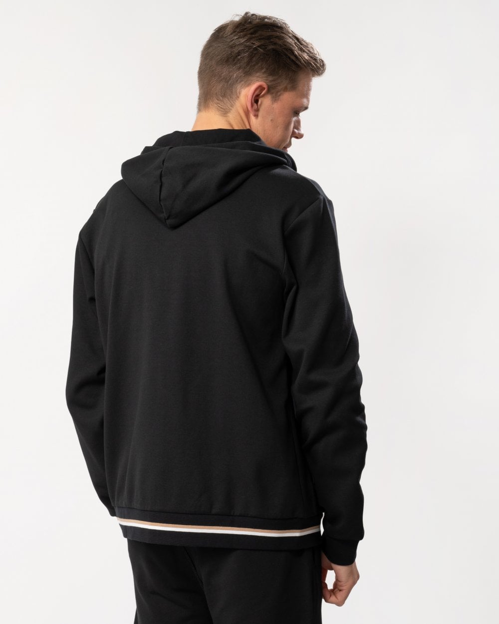 BOSS Orange BOSS Orange Heritage Mens Zip-Up Loungewear Hoodie with Stripes and Logos 