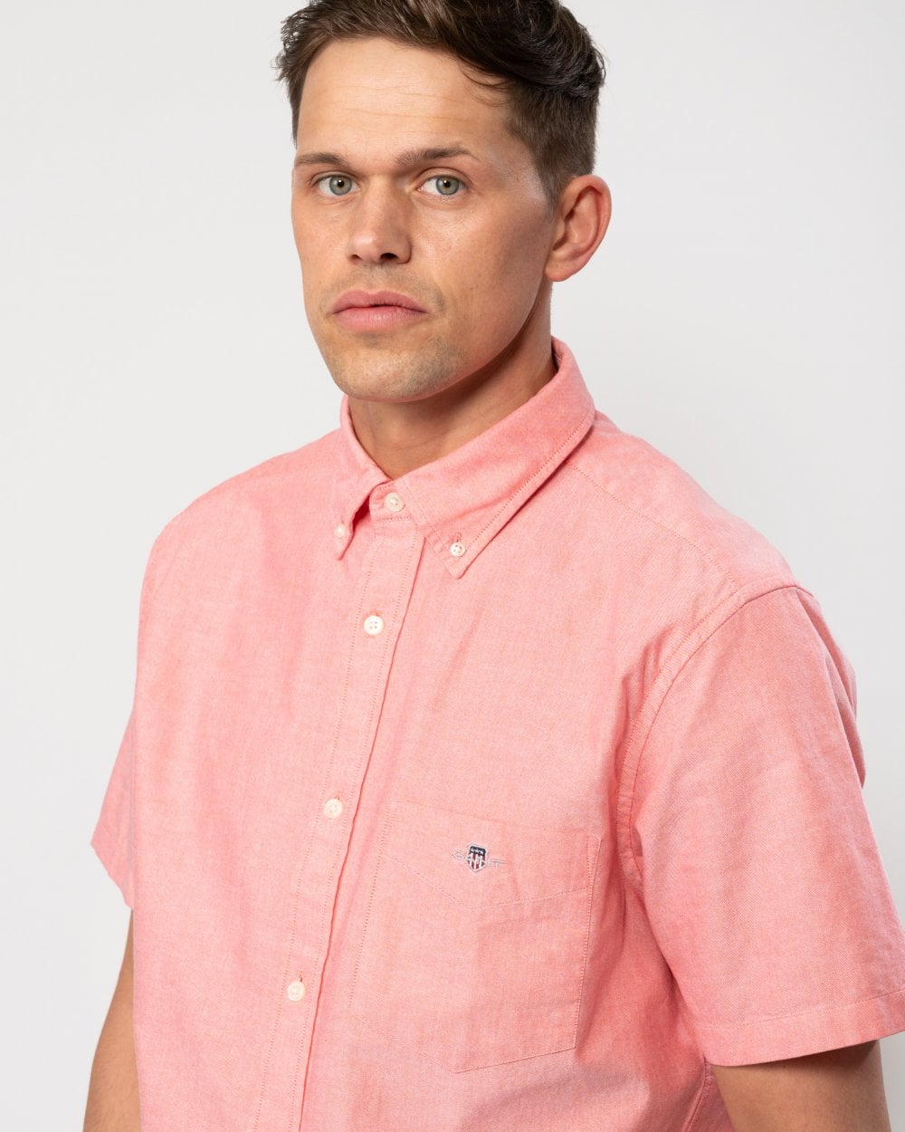 GANT Mens Regular Fit Short Sleeve Oxford Shirt - 628 Sunset Pink