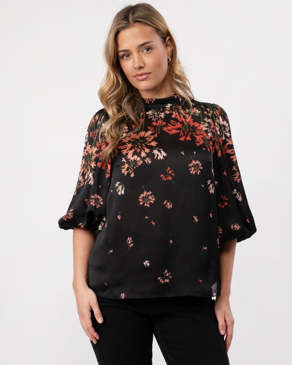 Eranthe High Neck Balloon Sleeve Blouse
