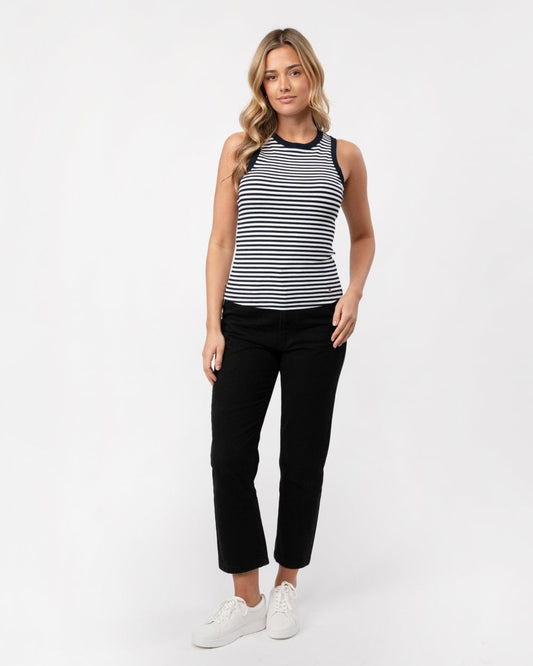 Tommy Hilfiger Stripe Rib Womens Slim Tank Top - Mini Stripe Desert Sky/White