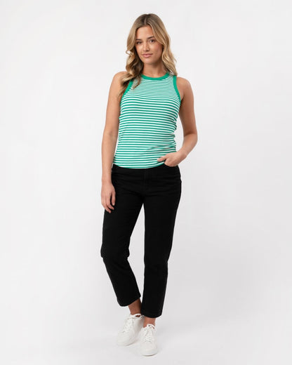 Tommy Hilfiger Stripe Rib Womens Slim Tank Top - Mini Stripe Olympic Green/White