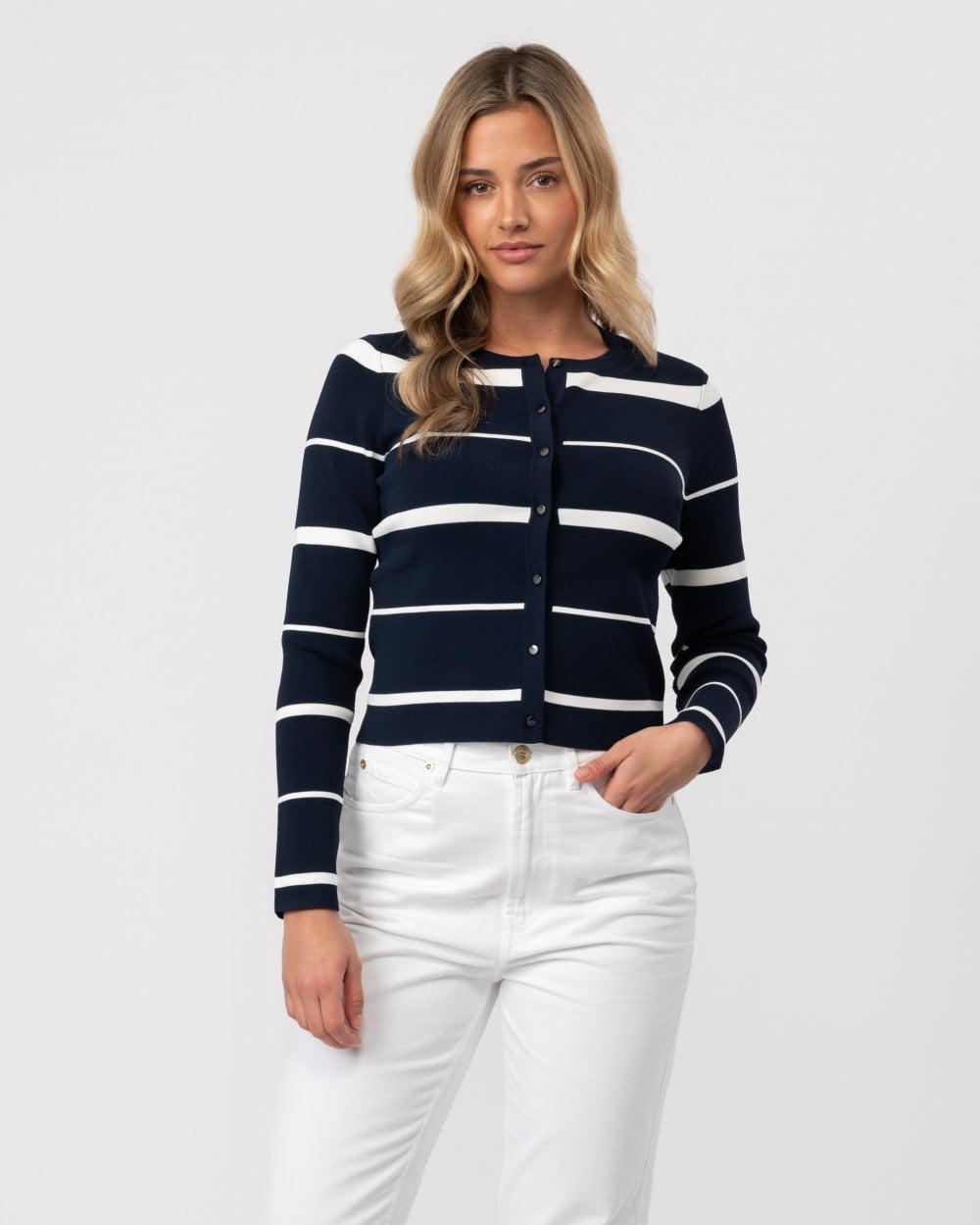 Eloriaa Crew Neck Fitted Cardigan